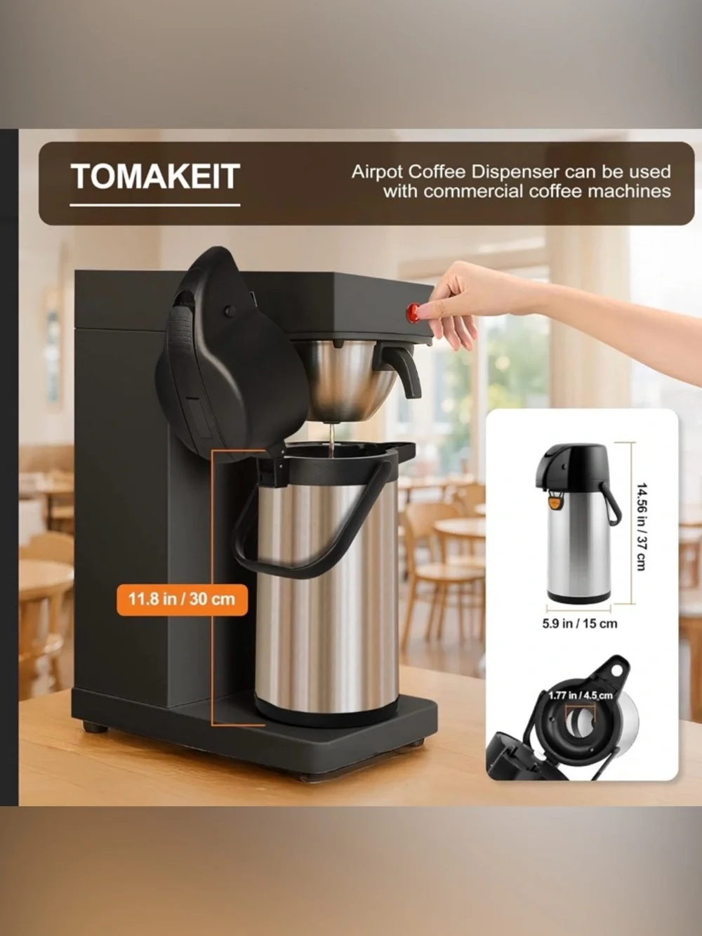 Tomakeit Airpot Coffee Dispenser with Stainless Steel Carafe - Black & Silver